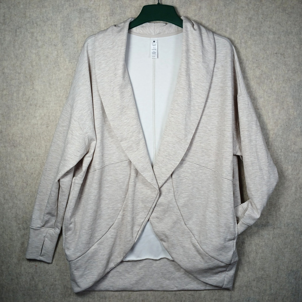 YOGALICIOUS London Open Front Scuba Cardigan Thumbholes Side Seam Pockets L Gray